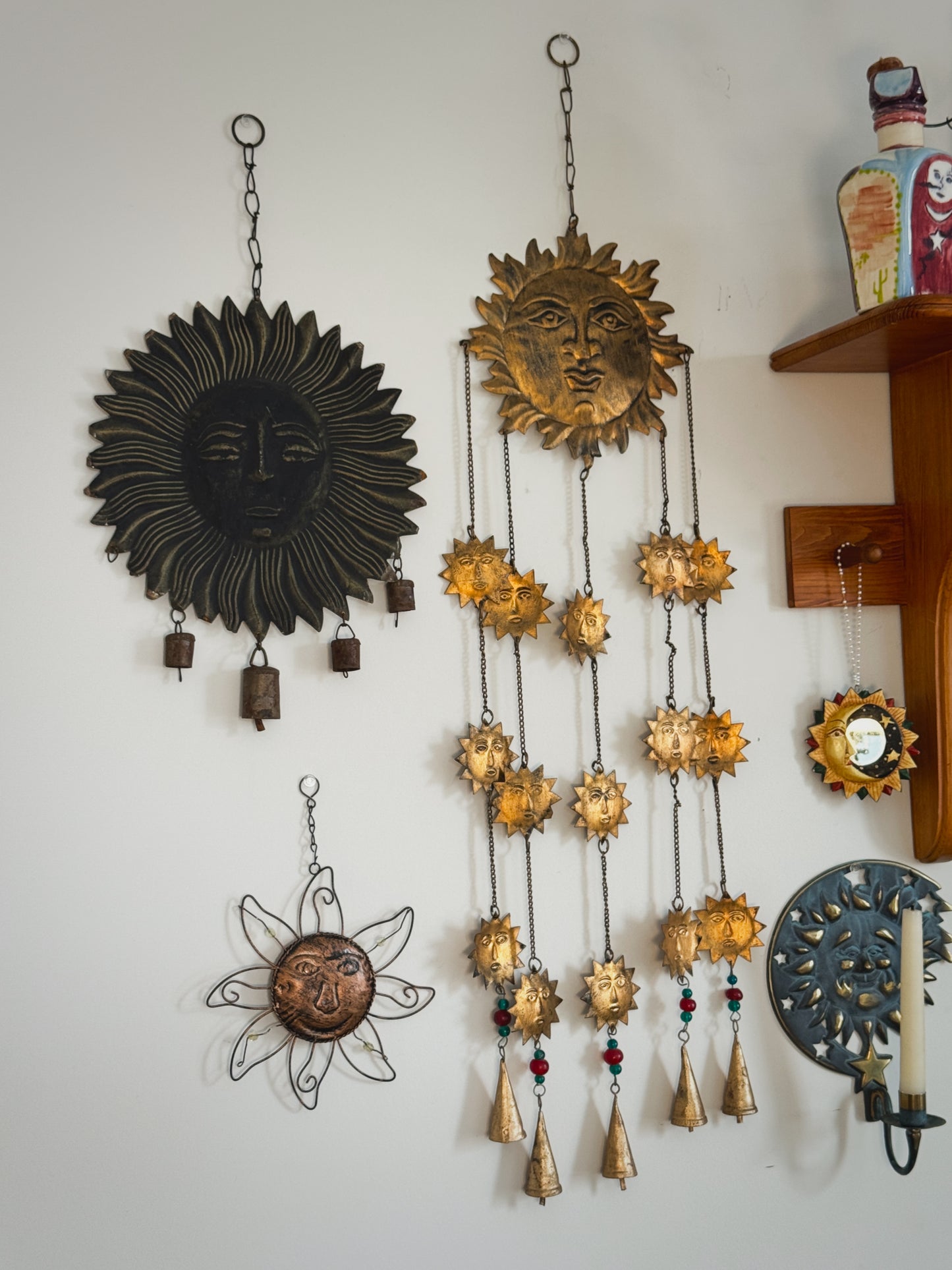 Handcrafted Celestial Sun Face – 11” Beaded Wire Wall Hanging