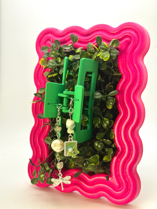 Green Medium Claw Clip with Handmade Beaded Charms | Removable Charm Clip | 3.1”