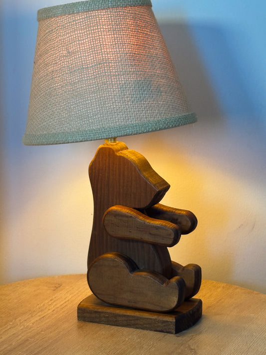 Vintage Wooden Bear Table Lamp – Movable Arms & Legs – Rustic Cabin Nursery Decor