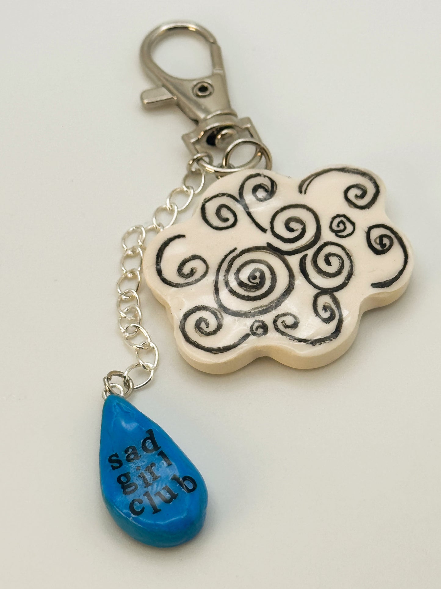 Sad Girl Club Keychain – Handmade Polymer Clay Bag Charm