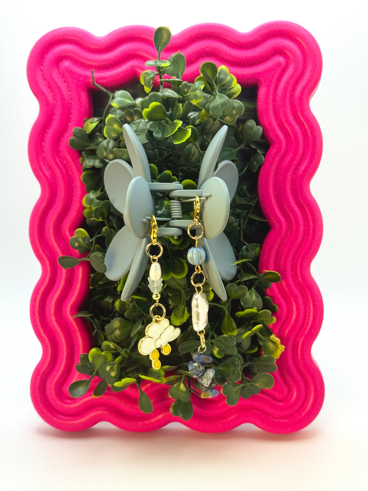 Sage Green Flower Medium Claw Clip with Handmade Beaded Charms | Removable Charm Clip | 3.1”