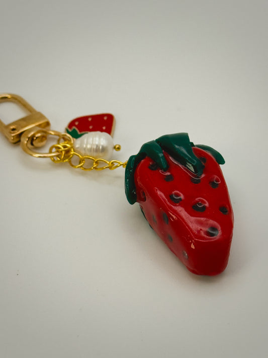 Strawberry Bag Charm | Handmade Polymer Clay Key Chain