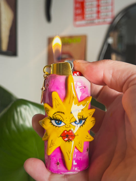 Sassy Sunny Girl Lighter Case w/ charm | Fits Standard Bic | Handmade Polymer Clay Art