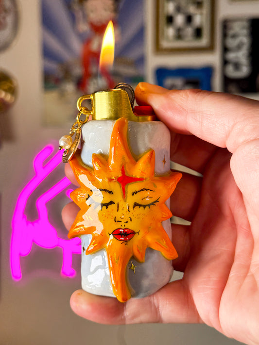 Miss Whimsy Sun Lighter Case w/ Charm | Fits Standard Bic | Handmade Polymer Clay Art