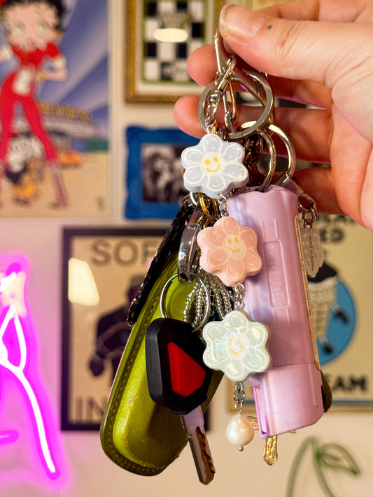 Mood Swing Flowers Keychain – Handmade Polymer Clay Bag Charm