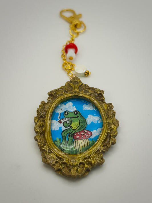Vintage Frame Rip It Frog Keychain – Handmade Polymer Clay Bag Charm