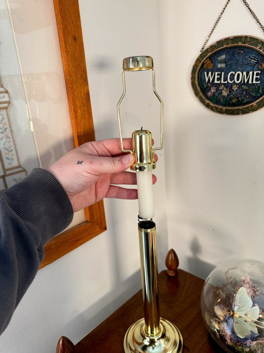 Vintage Brass Candle Lamp with Glass Shade – Spring Loaded Candle Stick Lamp