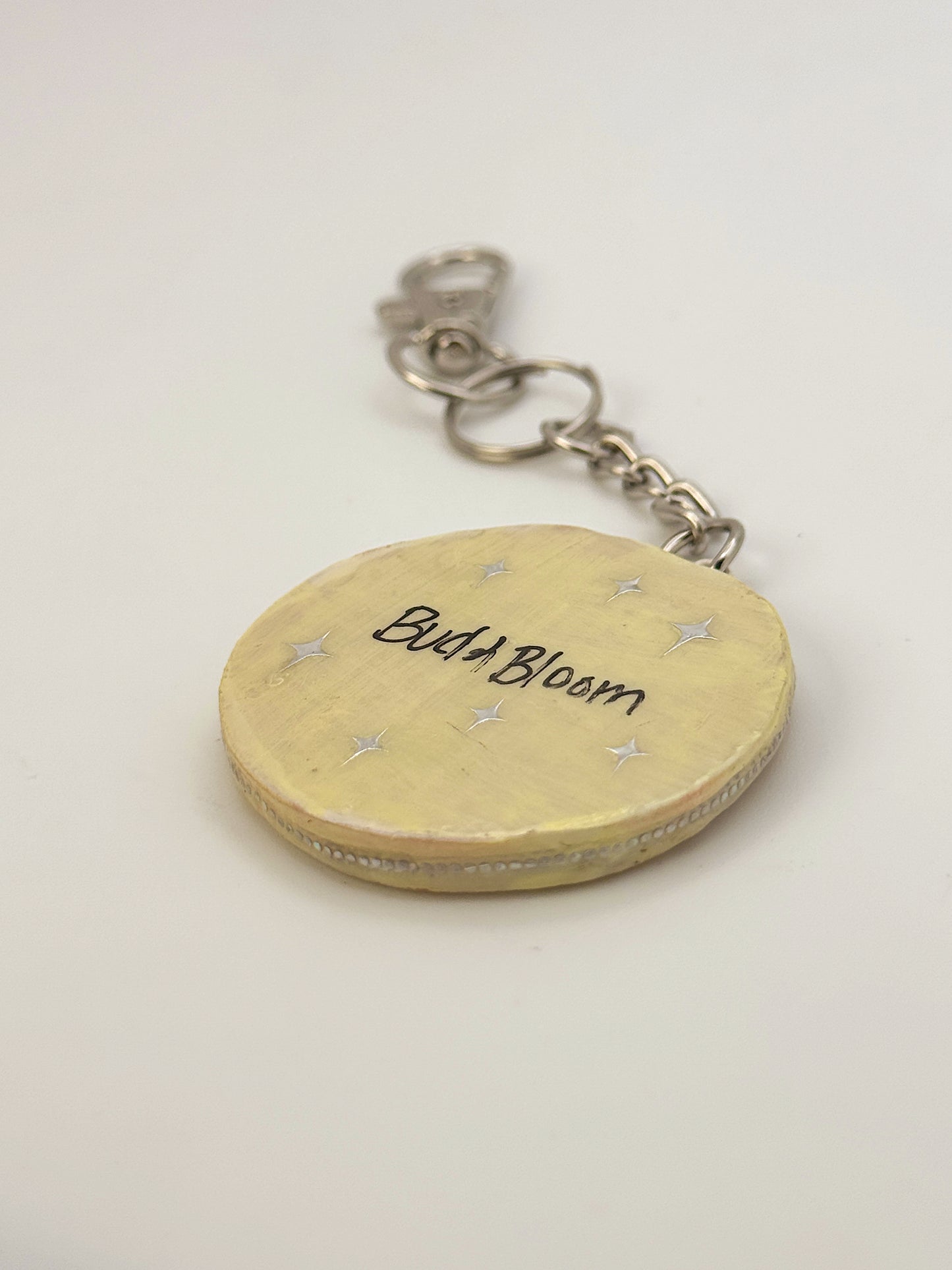 Handmade Light Moon Face Keychain – 1.5–2” – Polymer Clay Celestial Charm