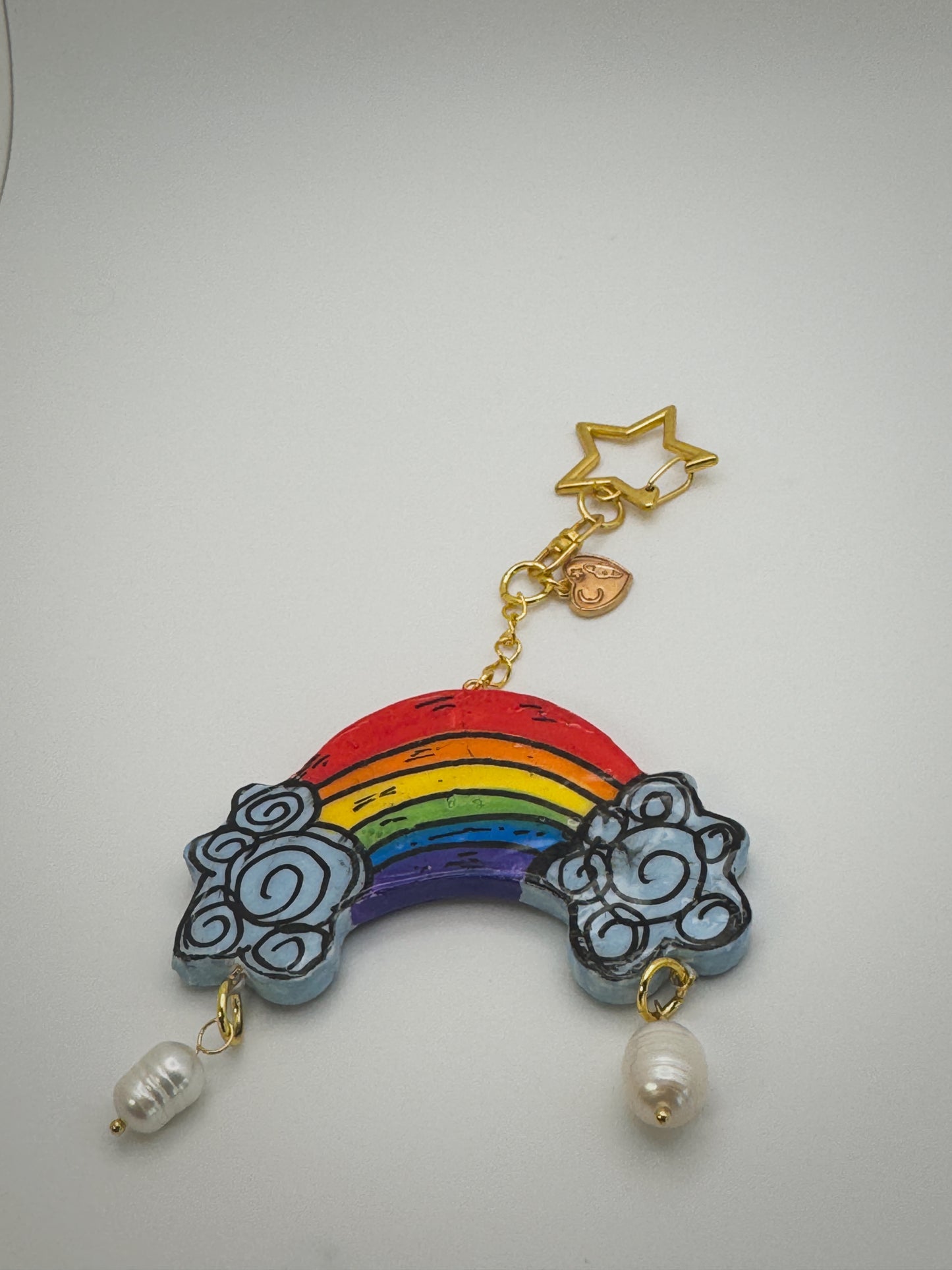 Crying Rainbow Bag Charm (Gold) | Handmade Polymer Clay Key Chain