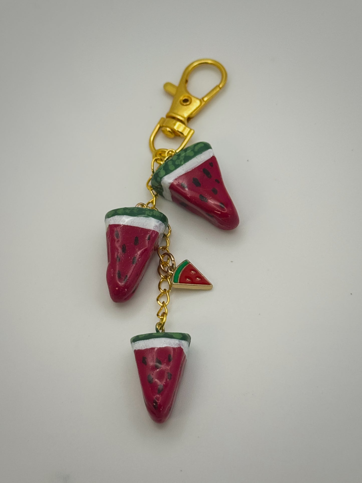 Watermelon Slices Keychain – Handmade Polymer Clay Bag Charm