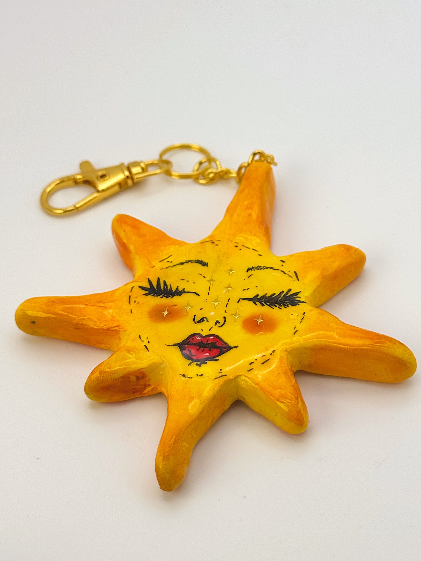 Golden Sun Goddess Keychain – Hand-Sculpted Polymer Clay (3.5–4”)
