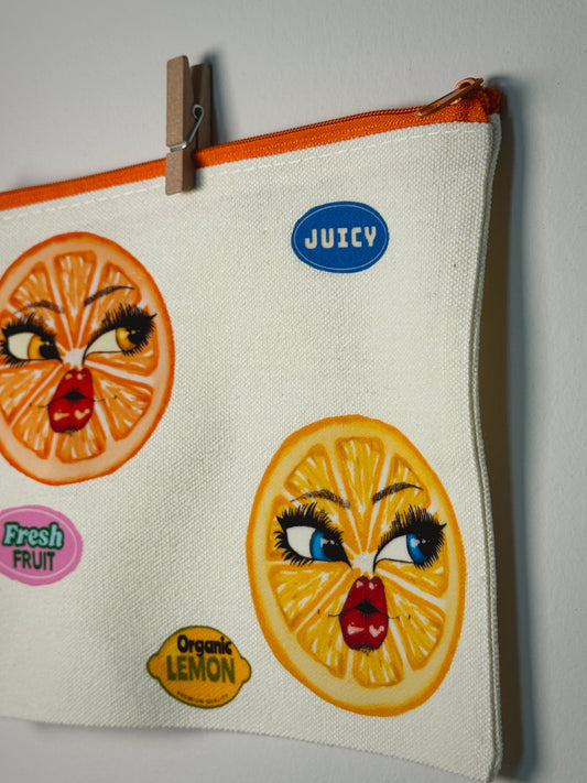 Citrus Sisters Bag Hand-Pressed Bag | 8 x 6 Natural Cotton