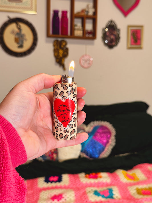 I’m Literally Just a Girl Lighter Case – Handmade Leopard Print Polymer Clay Cover