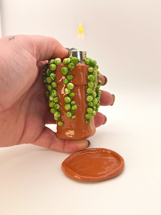 String of Pearls Lighter Case with Drip Dish – Handmade Polymer Clay