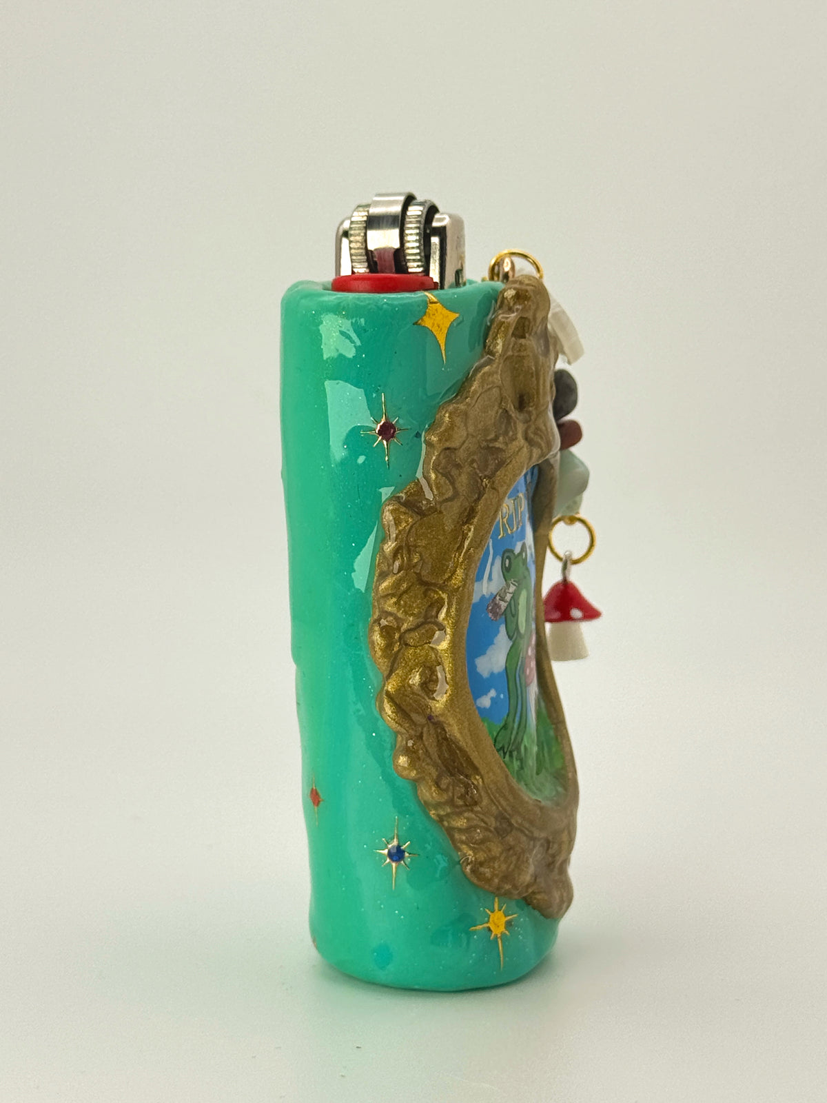 Rip It Frog Lighter Case with charm| Fits Standard Bic | Handmade Polymer Clay Art