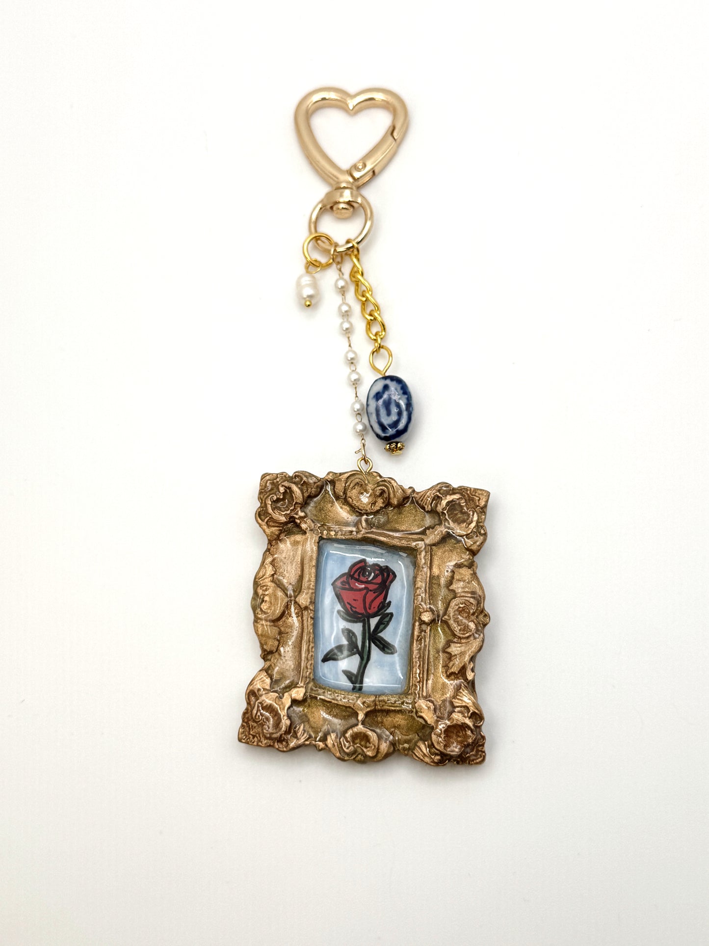 Vintage Frame Rose Bag Charm • Vintage-Inspired Art Keychain