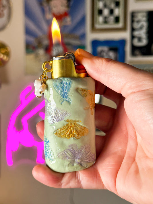 Butterfly & Bugs Lighter Case w/ Charm | Fits Standard Bic | Handmade Polymer Clay Art