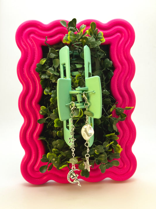 Green Large Claw Clip with Handmade Beaded Charms | Removable Charm Clip | 4.1”