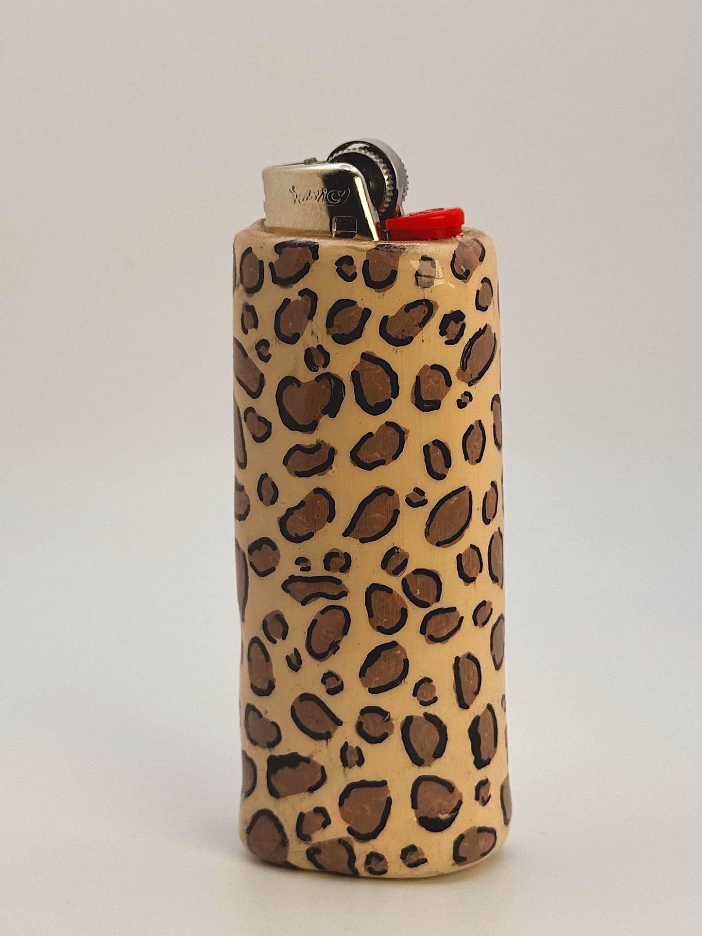 I’m Literally Just a Girl Lighter Case – Handmade Leopard Print Polymer Clay Cover