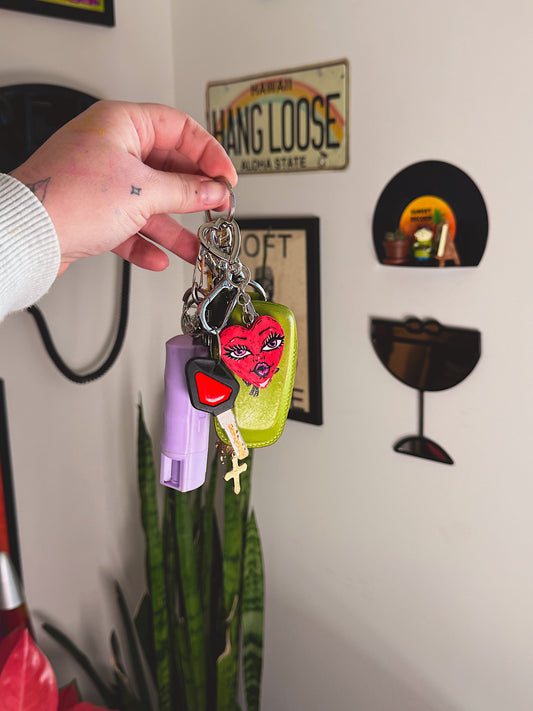 Heartbreaker Keychain — Hand-Painted Heart Face Charm with Heart Clasp