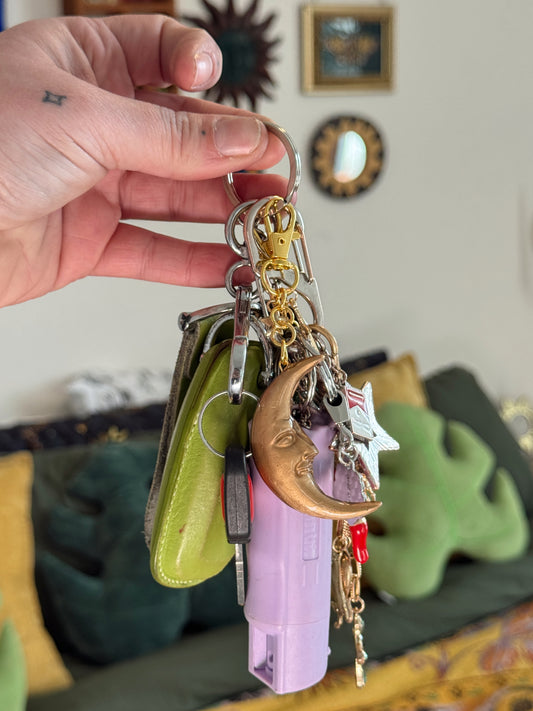 Gold Crescent Moon Keychain – Handmade Polymer Clay Celestial Bag Charm