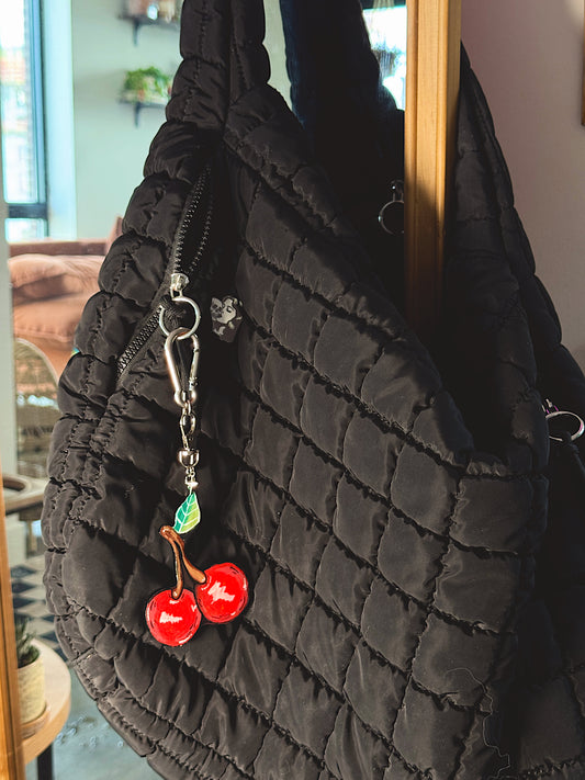 Cherry Bag Charm – Hand-Painted Cherry Keychain with Lobster Clasp