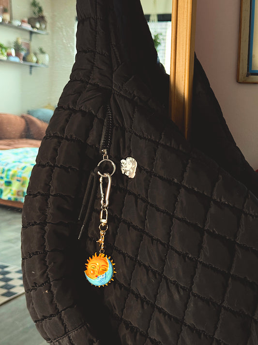 Sun & Moon Bag Charm – Hand-Painted Celestial Keychain with Gold Hardware