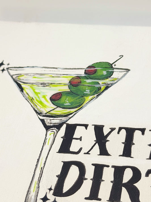“Extra Dirty” Martini Canvas – 8x8 Hand-Painted Art with Resin Glossy Olives
