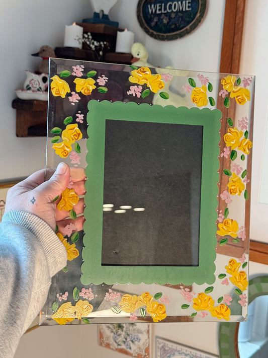 Hand Painted Floral Glass Picture Frame Set – Cottagecore / Vintage Style (Set of 2)