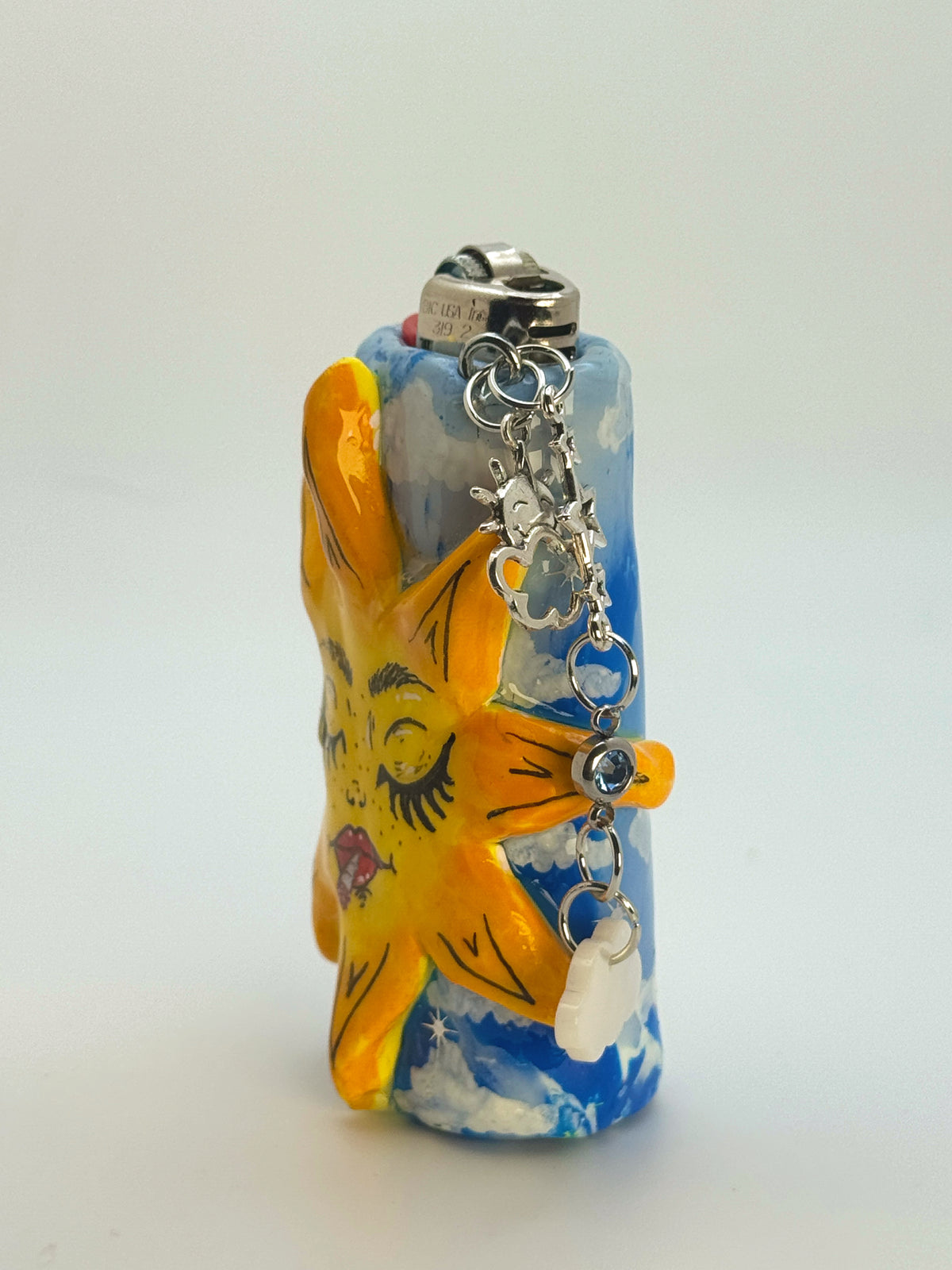 Smoking Sun Case with charm| Fits Standard Bic | Handmade Polymer Clay Art
