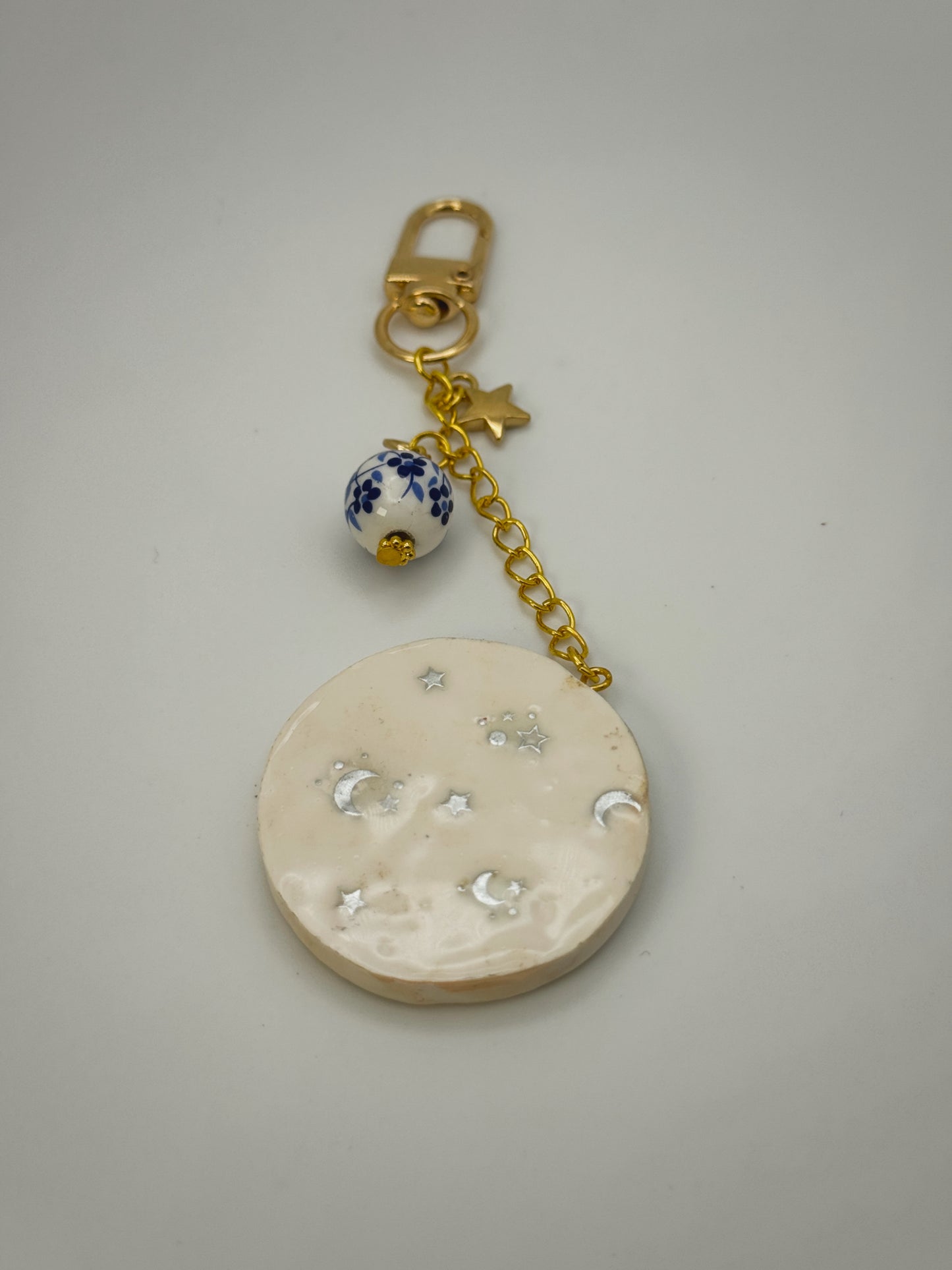 Celestial Moon Bag Charm | Handmade Polymer Clay Key Chain