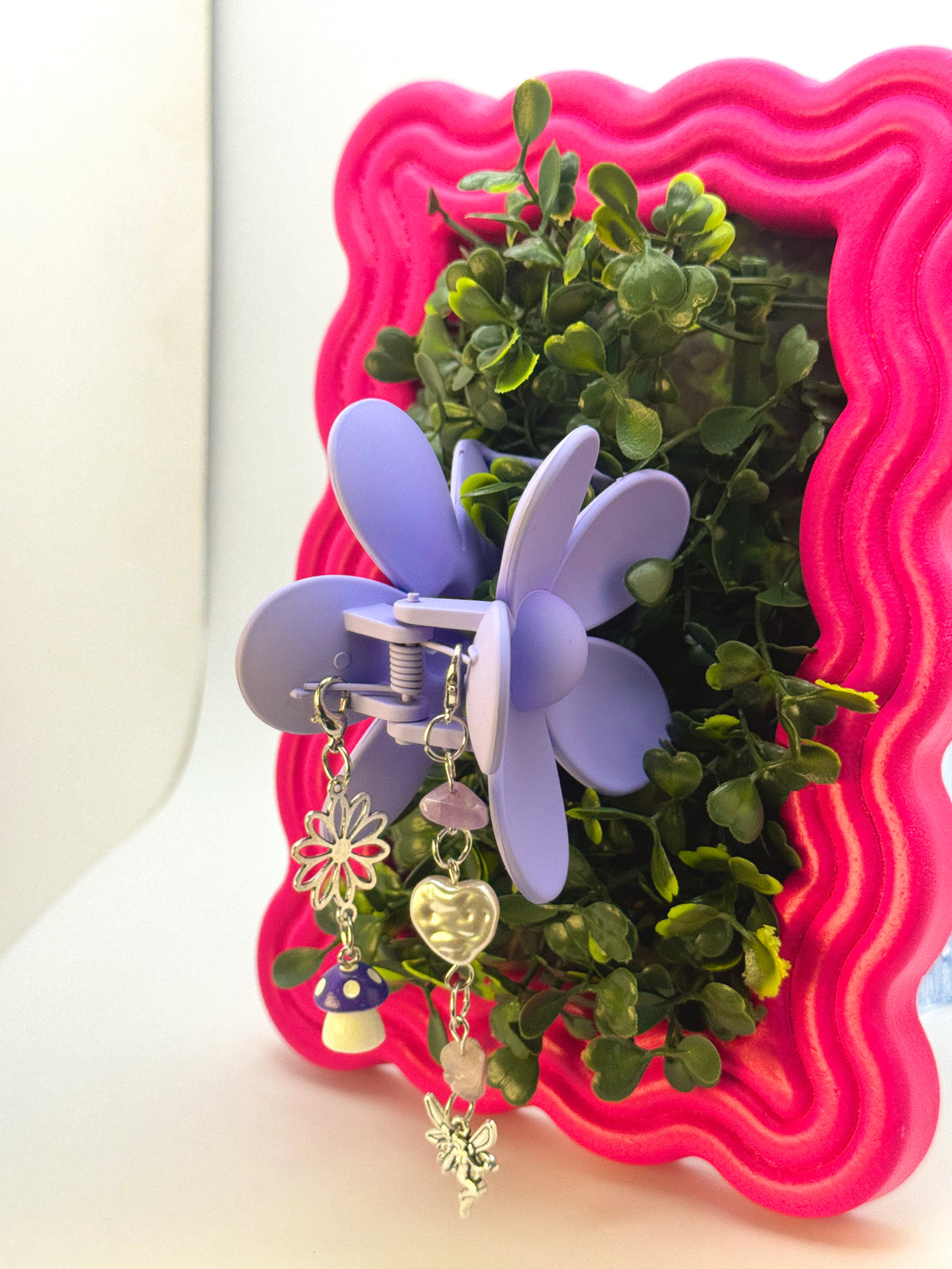 Purple Flower Medium Claw Clip with Handmade Beaded Charms | Removable Charm Clip | 3.1”
