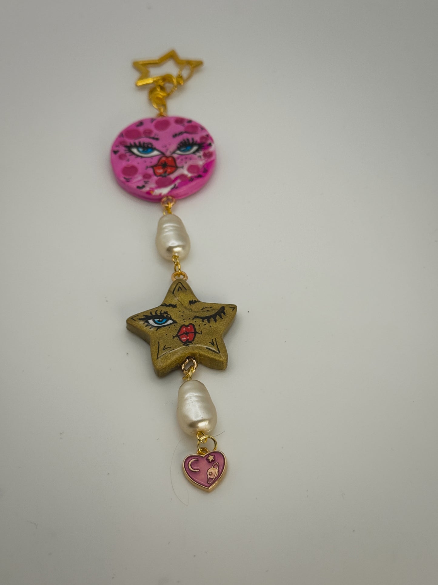 Celestial Girls Keychain – Handmade Polymer Clay Bag Charm