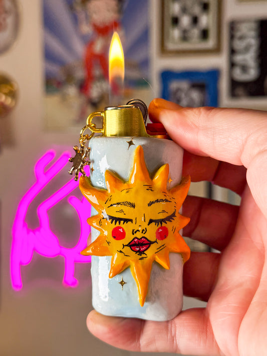 Miss Sunny Lighter Case w/ Charm | Fits Standard Bic | Handmade Polymer Clay Art
