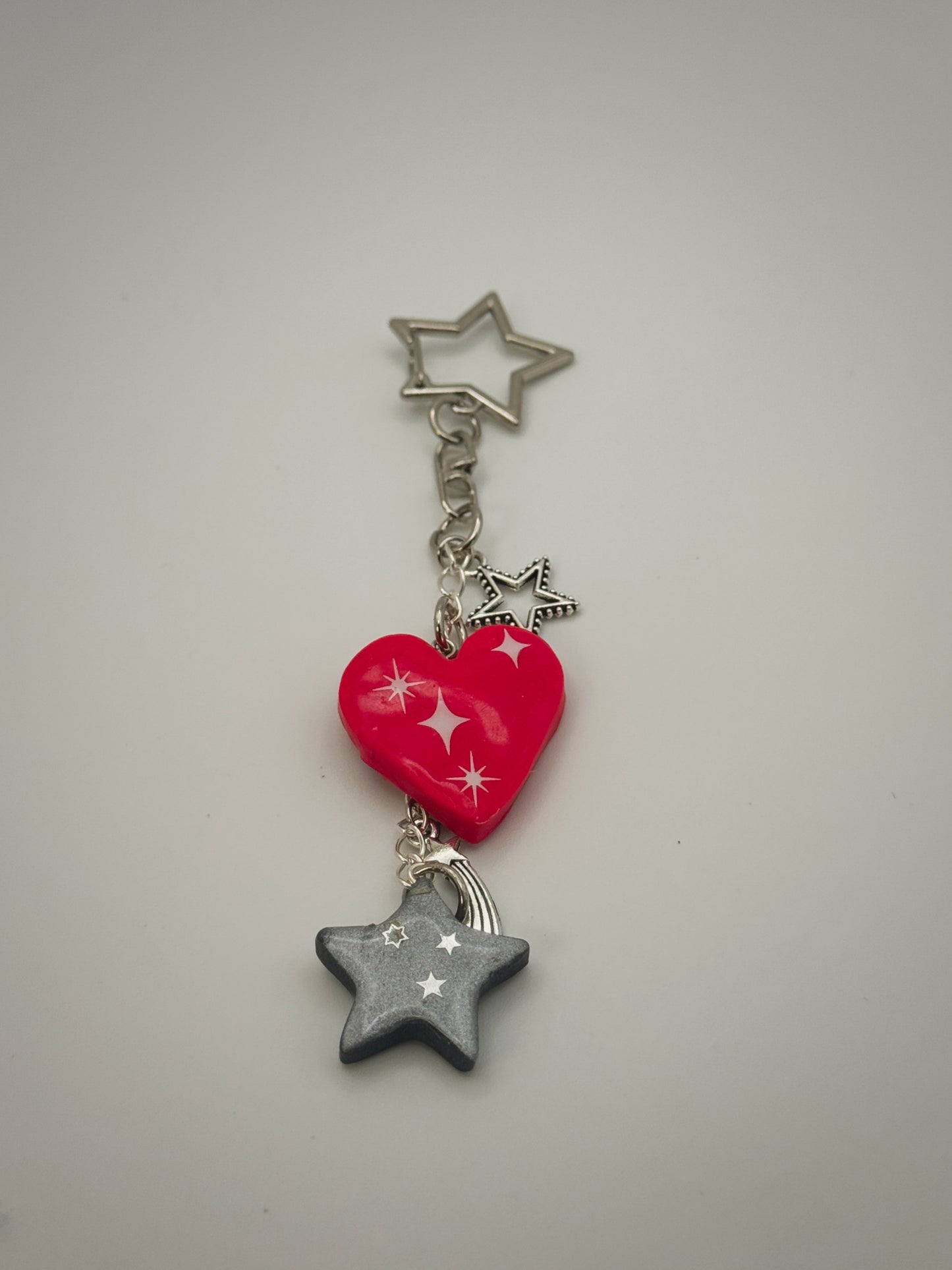 Sassy Star & Heart Bag Charm | Handmade Polymer Clay Key Chain