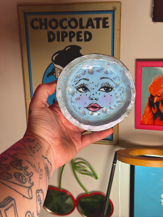 Blue Moon Trinket Dish – Hand-Painted Celestial Jewelry Dish (5”)