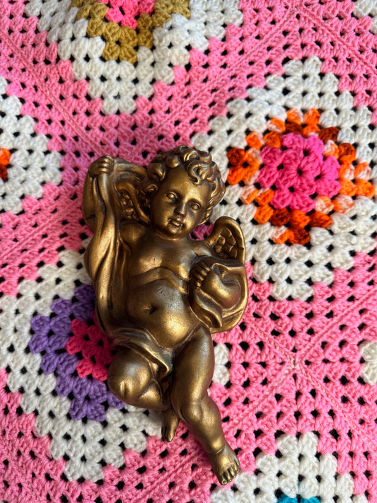 Vintage Gold Cherub Wall Hanging – Baroque Angel Wall Decor