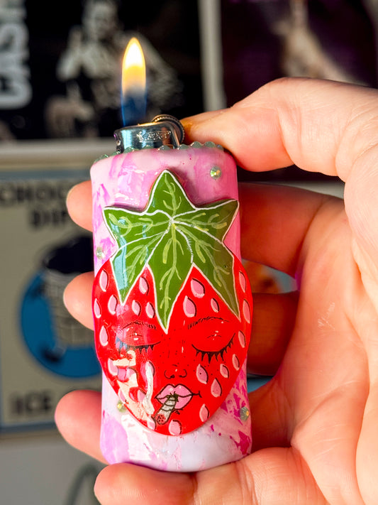 Smoking Strawberry Lighter Case| Fits Standard Bic | Handmade Polymer Clay Art