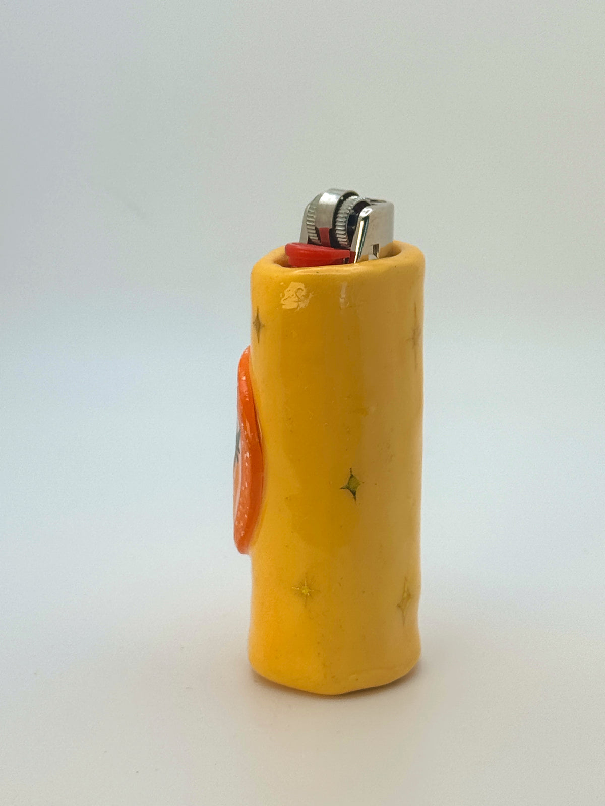 Sassy Orange Case with charm| Fits Standard Bic | Handmade Polymer Clay Art