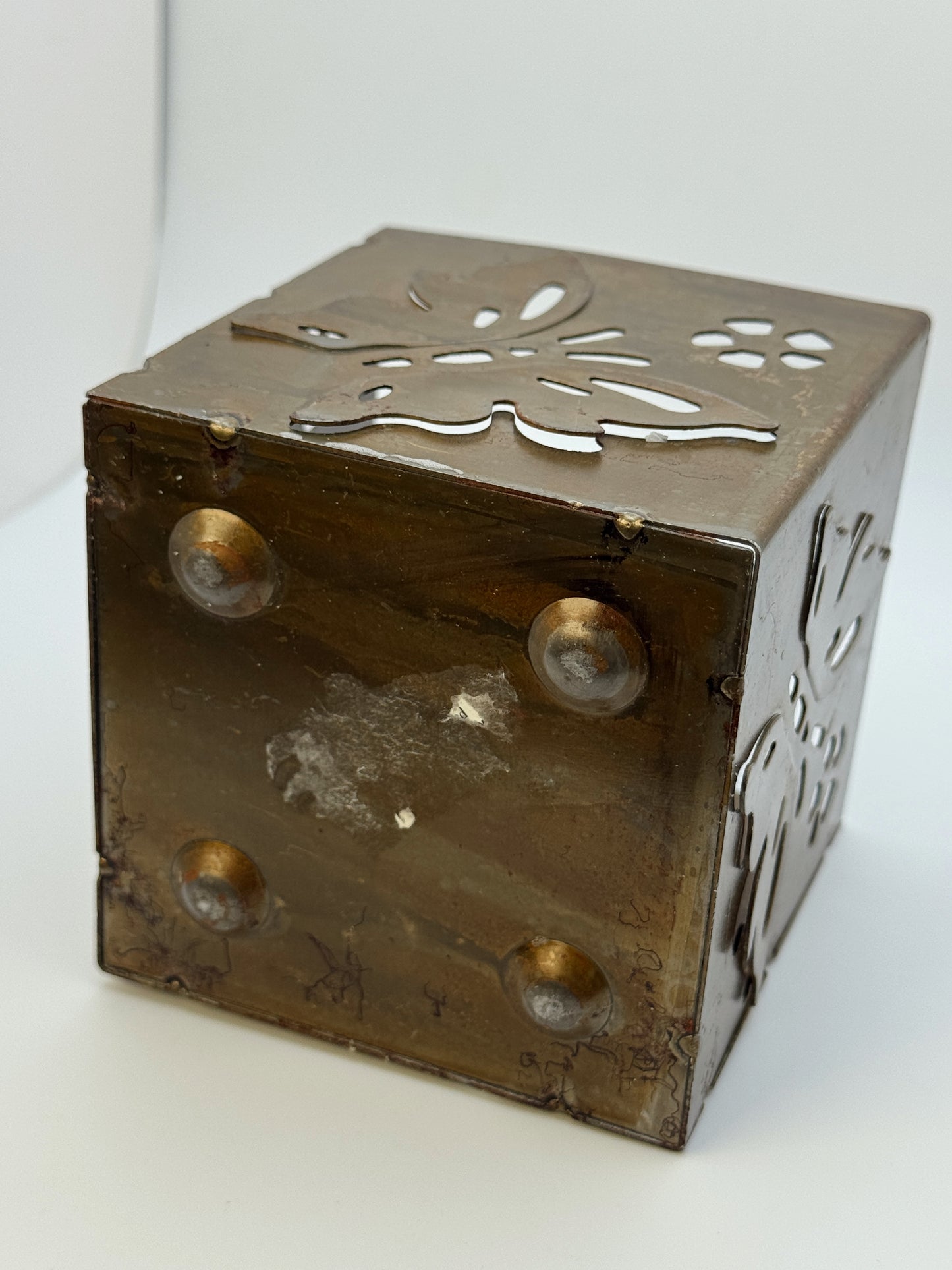 Vintage Brass Butterfly Votive Candle Holder | Pierced Metal | 3.5” Square