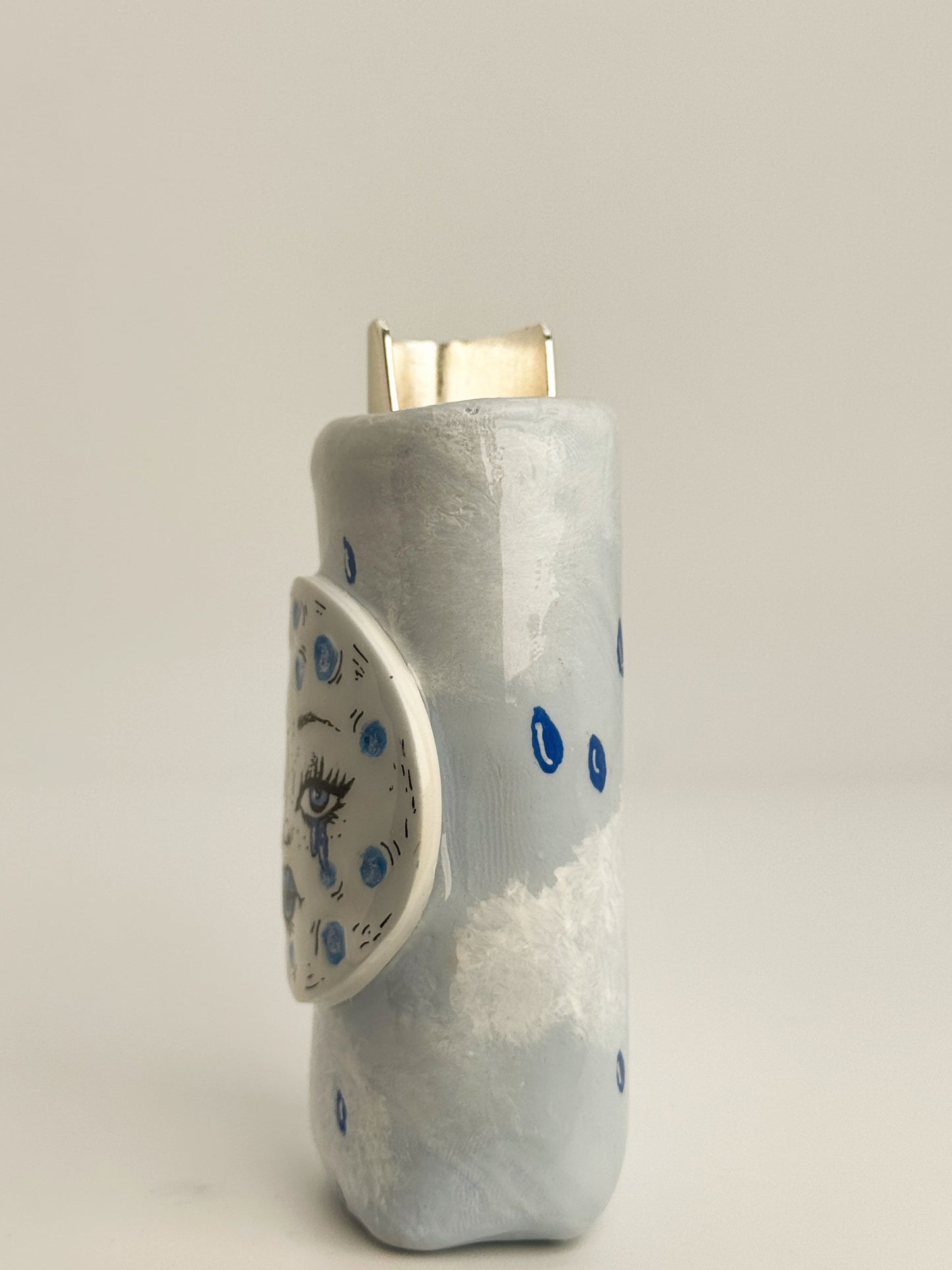 Crying Moon Lighter Case w/ Charm | Fits Standard Bic | Handmade Polymer Clay Art