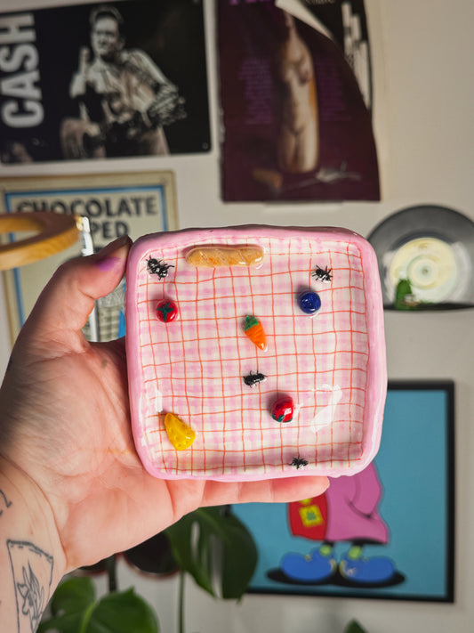 Pink Picnic Blanket Trinket Dish (5”) – Handmade Polymer Clay
