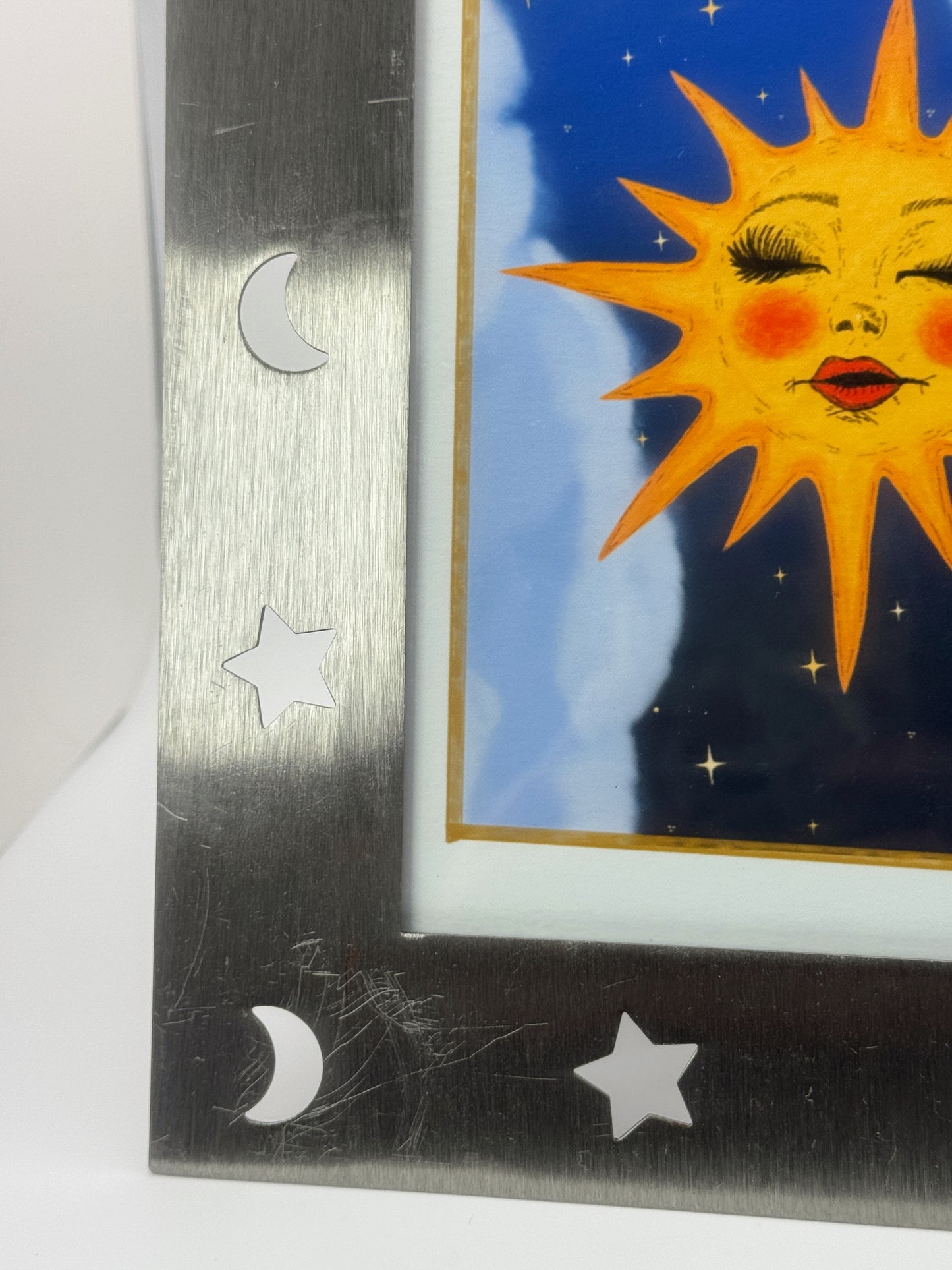 Miss Sunny 5x7 Art Print in Vintage Celestial Silver Moon & Star Metal Frame | Framed Sun Face Wall Art