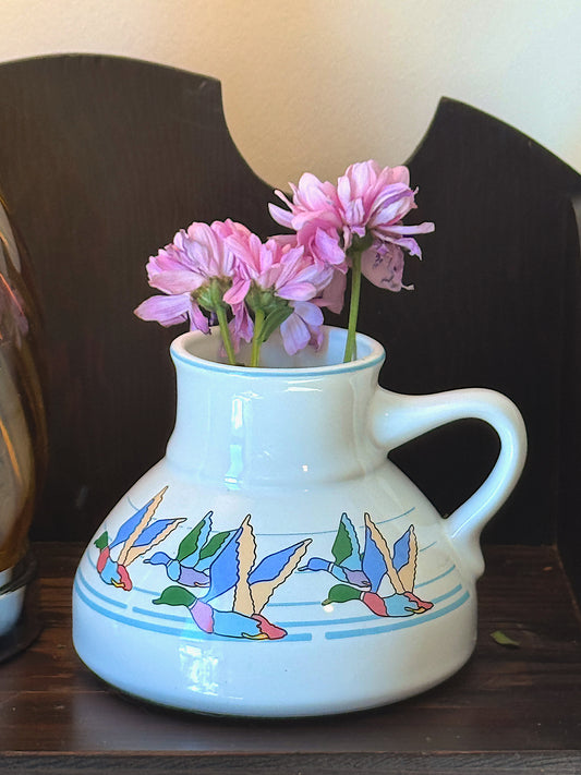 Vintage 1980s "No-Tip" Ceramic Mallard Duck Travel Mug / Bud Vase
