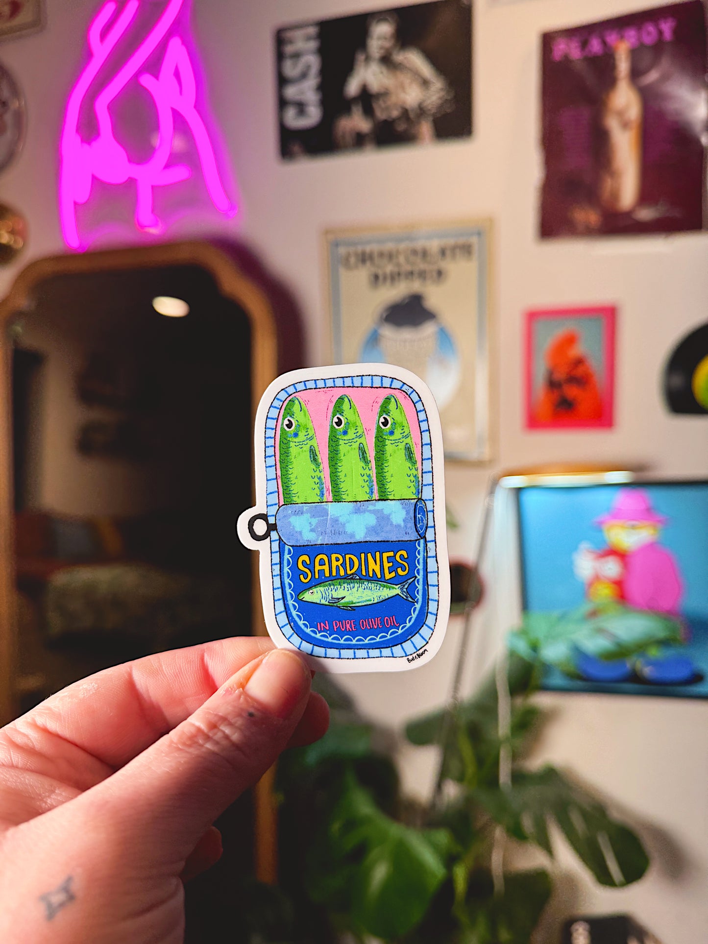 Sardines in Pure Olive Oil Vinyl Sticker – Hand Illustrated Tinned Fish Art
