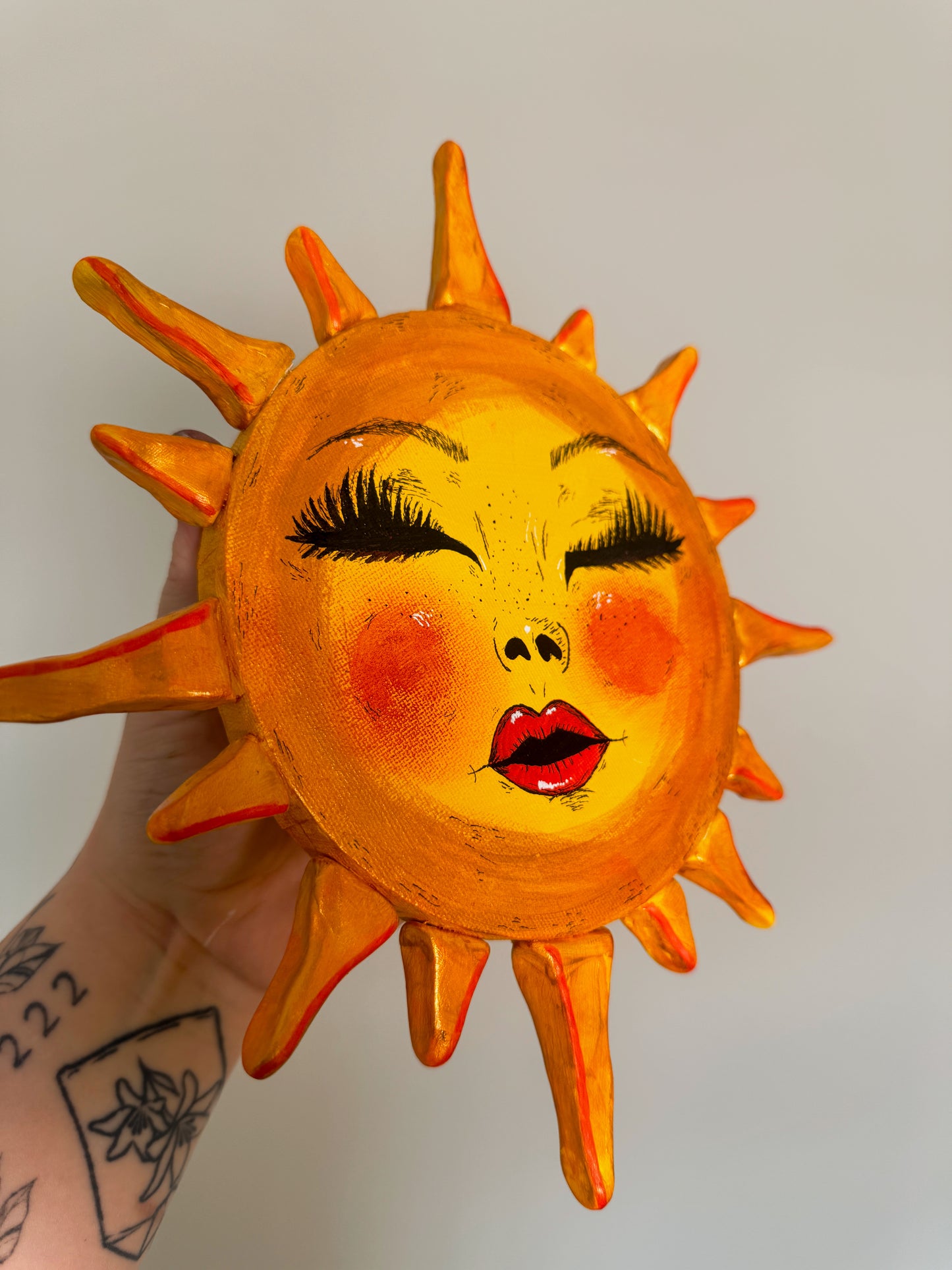 Miss Sunny – Hand-Painted Sun Face Wall Art (11” Textured Canvas)