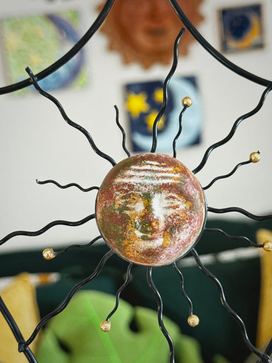 Vintage 90s Wrought Iron Sun Candelabra – 11” Celestial Candle Holder