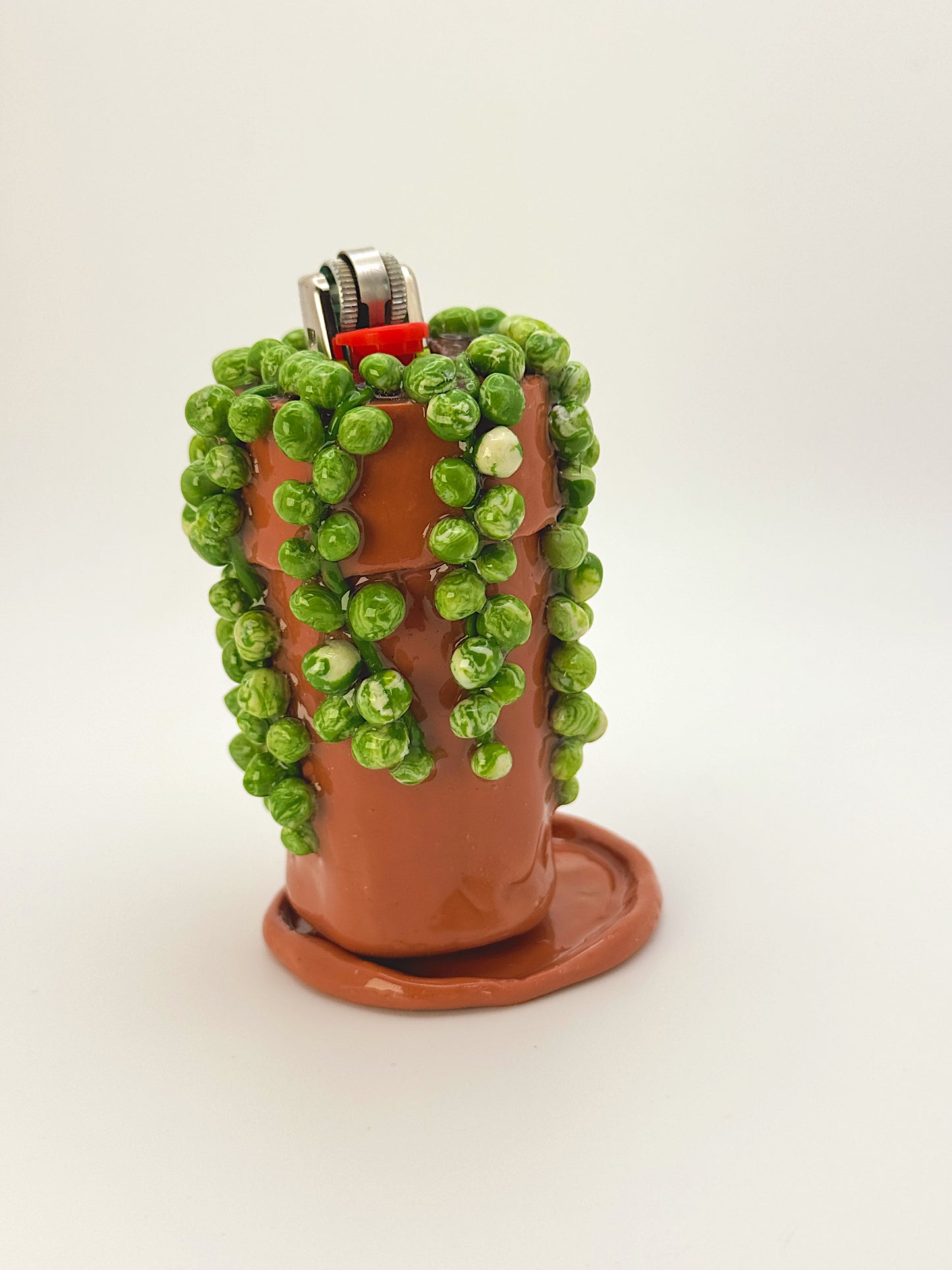 String of Pearls Lighter Case with Drip Dish – Handmade Polymer Clay