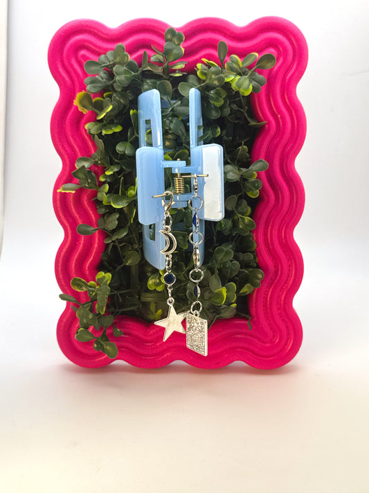 Blue Medium Claw Clip with Handmade Beaded Charms | Removable Charm Clip | 3.1”