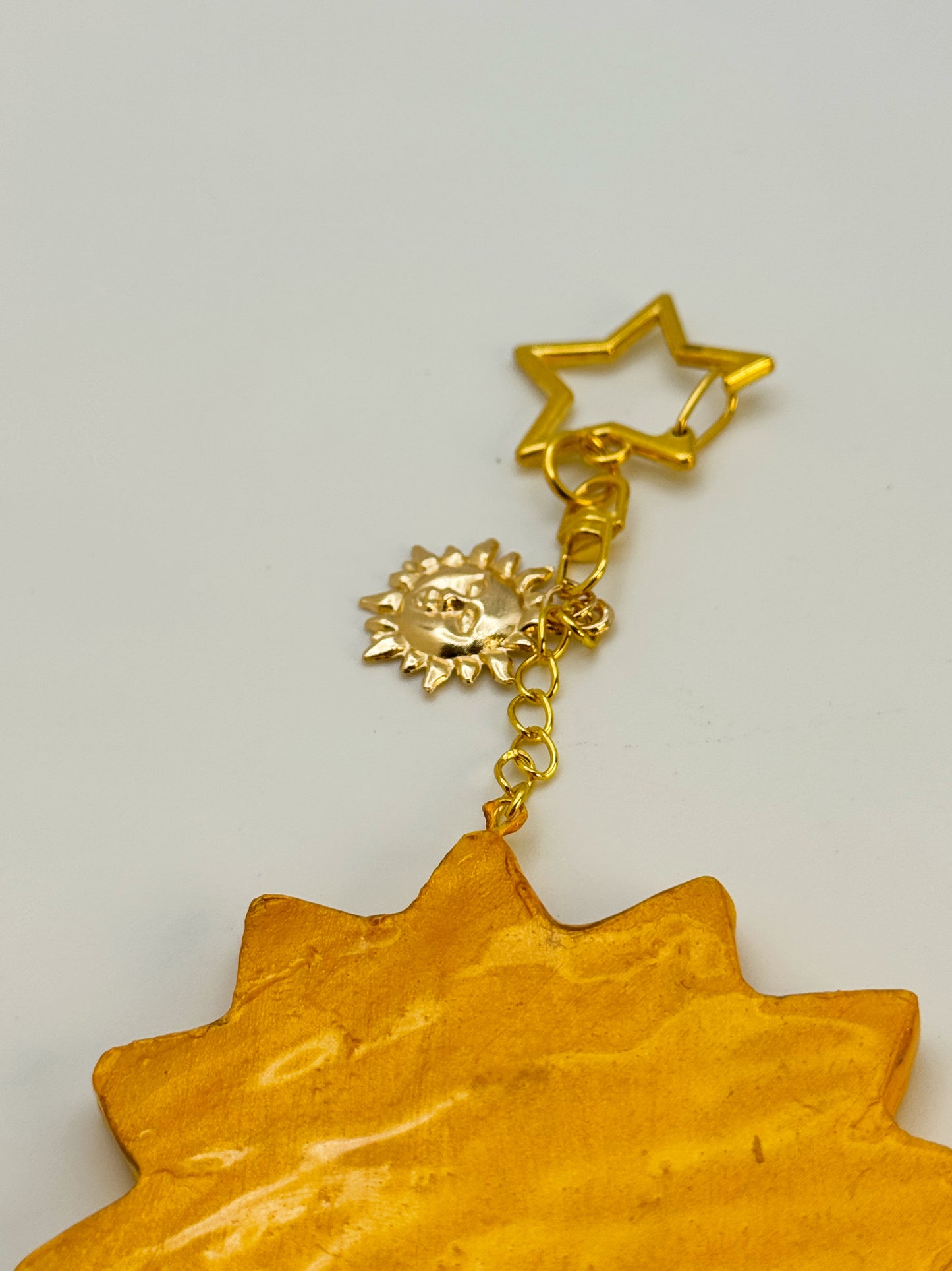 Miss Sunny Face Keychain – Polymer Clay Bag Charm – Hand Painted Celestial Sun Charm